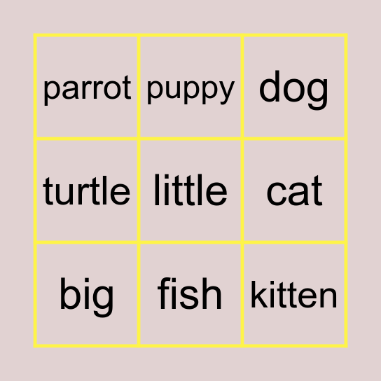 Pets! Bingo Card