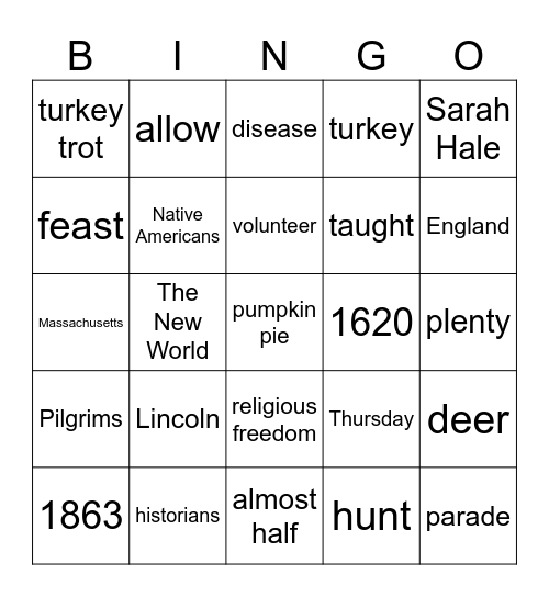 Thanksgiving Bingo Card