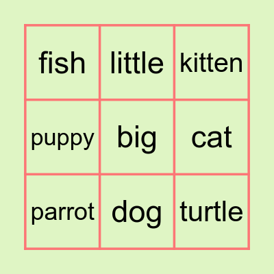 Pets! Bingo Card