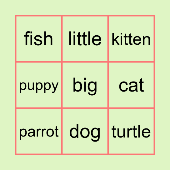 Pets! Bingo Card