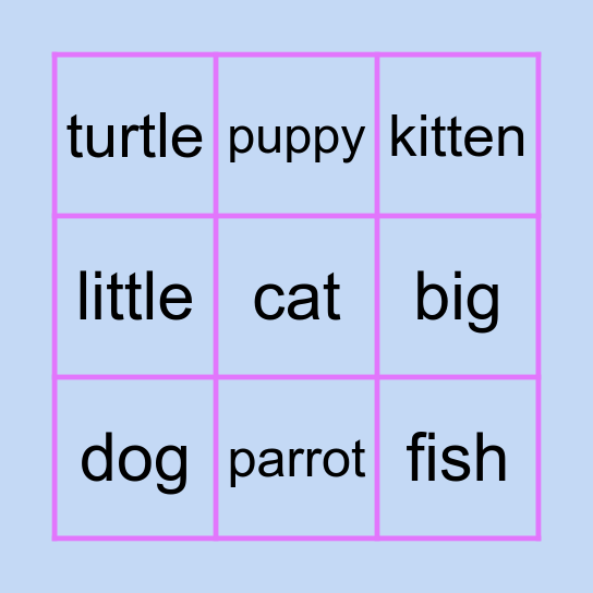 Pets! Bingo Card