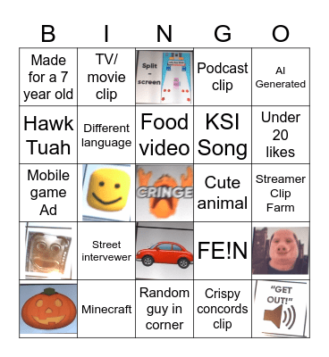 TikTok/YouTube Bingo Card