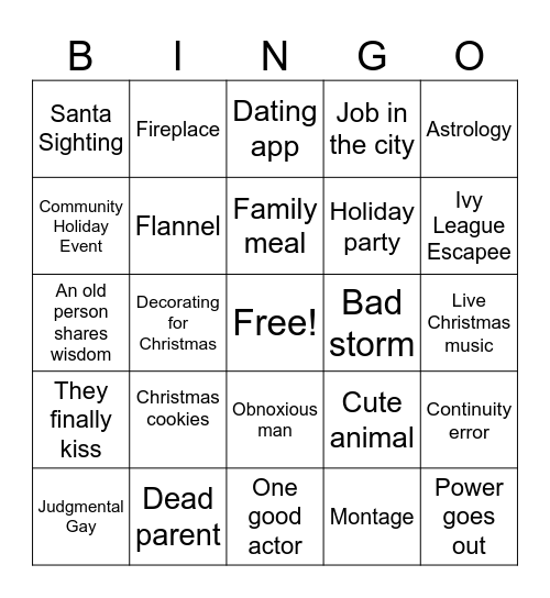 Another Gay Holiday Bingo Card