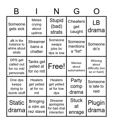 FRU World Race Streams Bingo Card