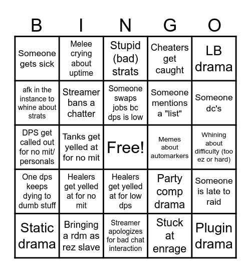 FRU World Race Streams Bingo Card