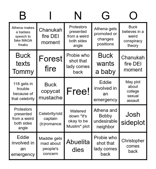 9-1-1 Bingo Card