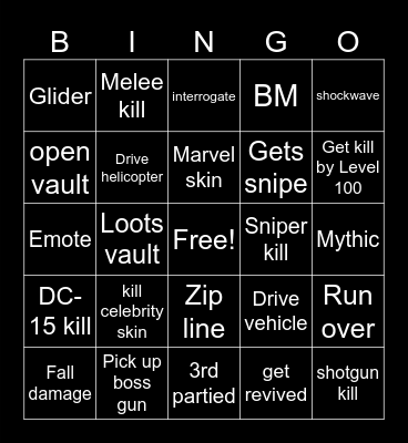 Fortnite Bingo Card