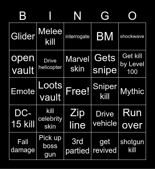 Fortnite Bingo Card