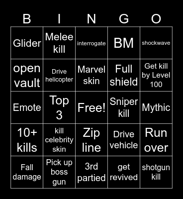 Fortnite Bingo Card