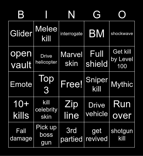 Fortnite Bingo Card