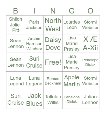 Celebrity Baby Bingo Card