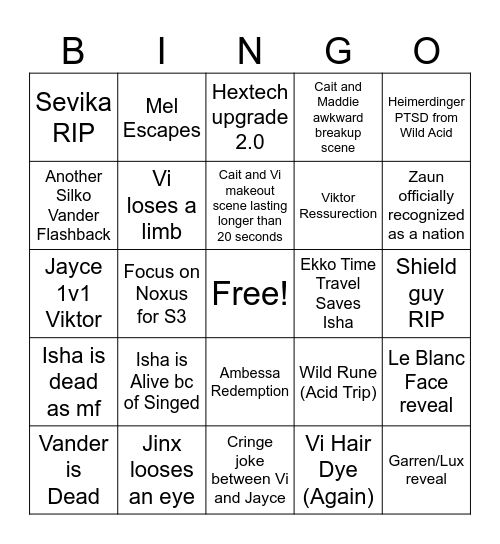 Arcane S2 P3 Bingo Card