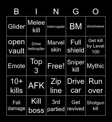 Fortnite Bingo Card