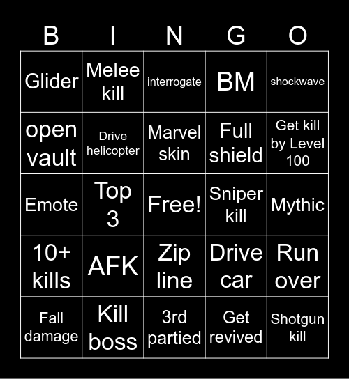 Fortnite Bingo Card