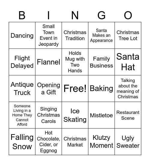 Hallmark Christmas Movie Bingo Card