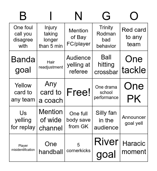 NWSL Final Game Bingo Card