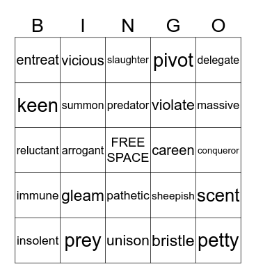 Spirit Animals Vocab Bingo Card