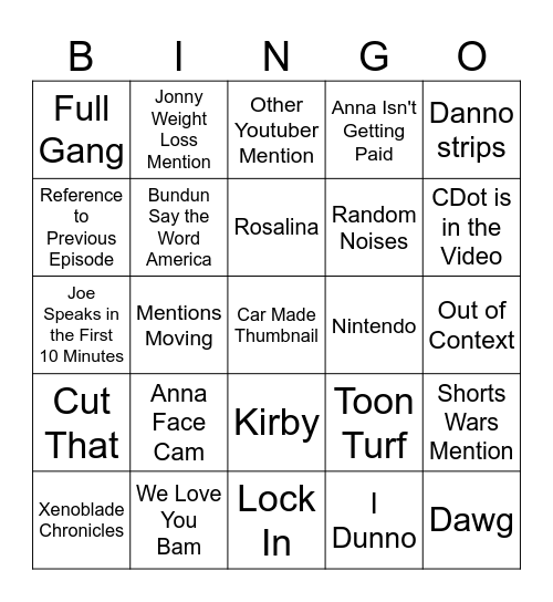 Untitled Bingo Card