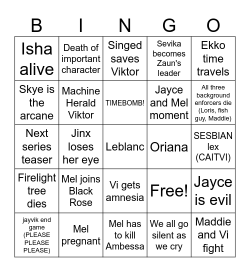 ARCANE PREDICTIONS Bingo Card