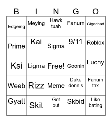 Brainrot bingo Card