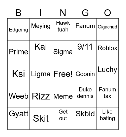 Brainrot bingo Card