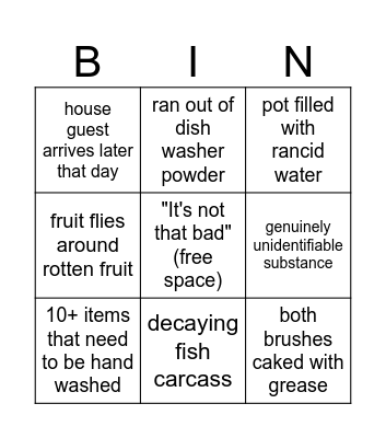 can you clean the kitchen Bingo Card