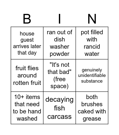 can you clean the kitchen Bingo Card