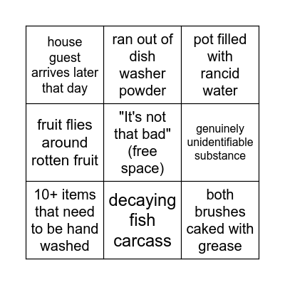 can you clean the kitchen Bingo Card