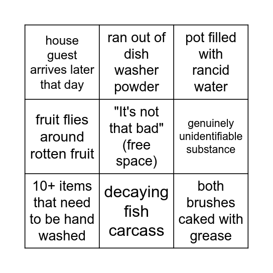 can you clean the kitchen Bingo Card