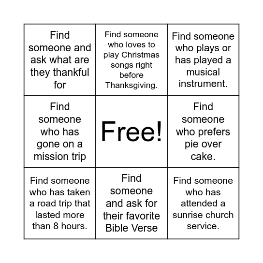 Human Bingo: Friendsgiving Edition Bingo Card