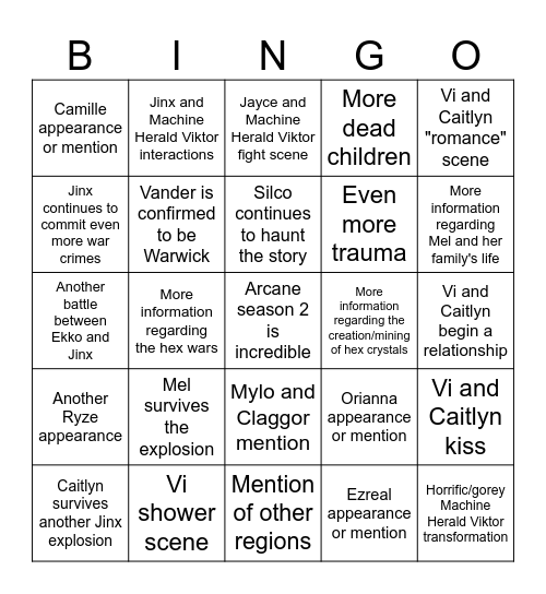 Arcane season 2 predictions Bingo Card