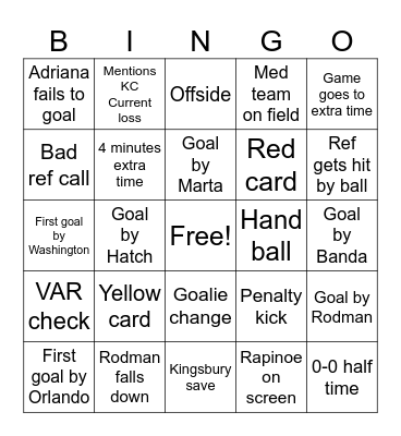 NWSL Finals Bingo Card