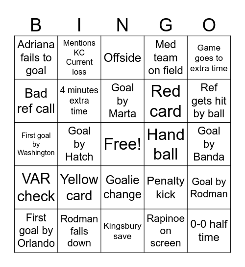 NWSL Finals Bingo Card