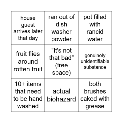 can you clean the kitchen Bingo Card