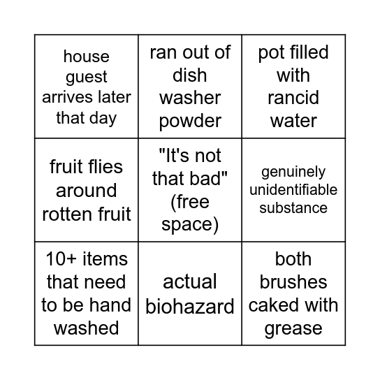 can you clean the kitchen Bingo Card