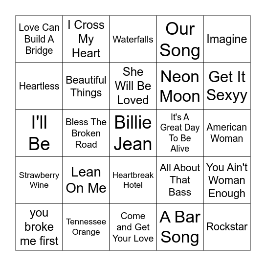 Song Bingo Card