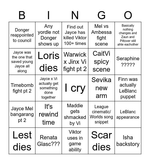 Arcane Act 3 Bingo Card