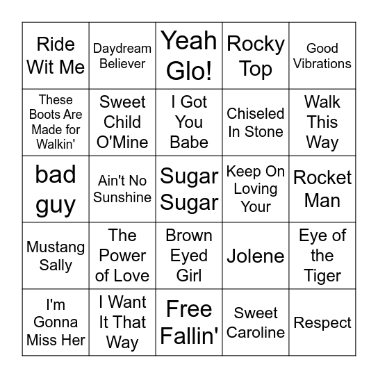 Song Bingo Card