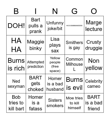 Simtons Bingo Card