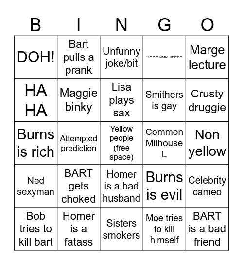 Simtons Bingo Card