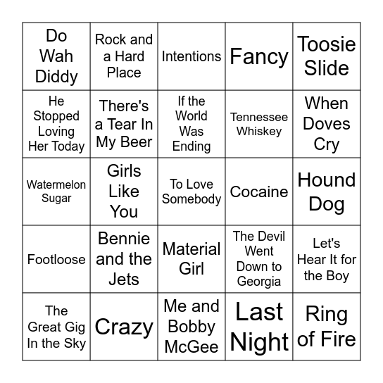 Song Bingo Card