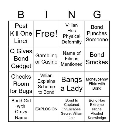 James Bond Bingo Card