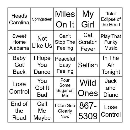 Song Bingo Card