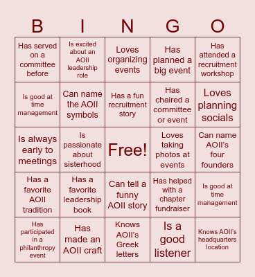 AOII and Leadership Bingo Card