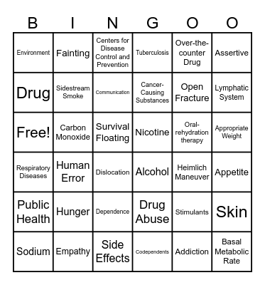 Health Exam Review Bingo Card
