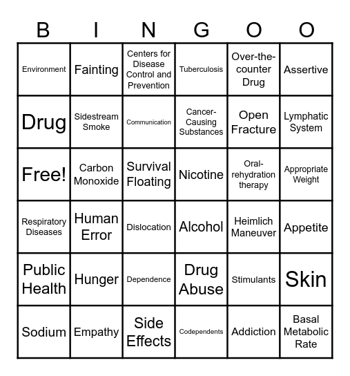 Health Exam Review Bingo Card