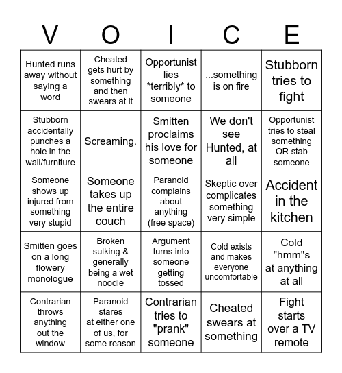 Random Voices Bingo Card