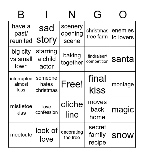 Christmas Romcom Bingo Card