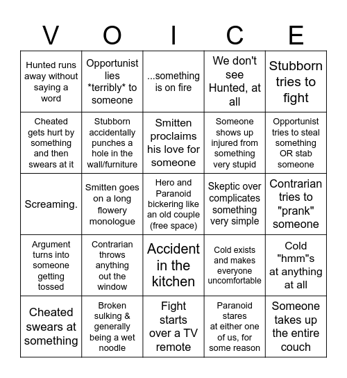 Random Voices Bingo Card