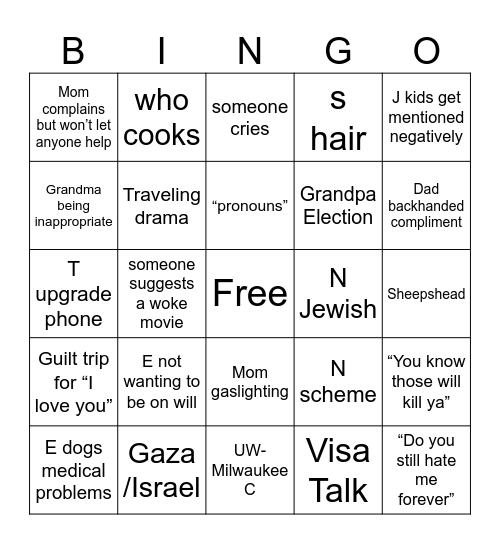 Ahhh Bingo Card